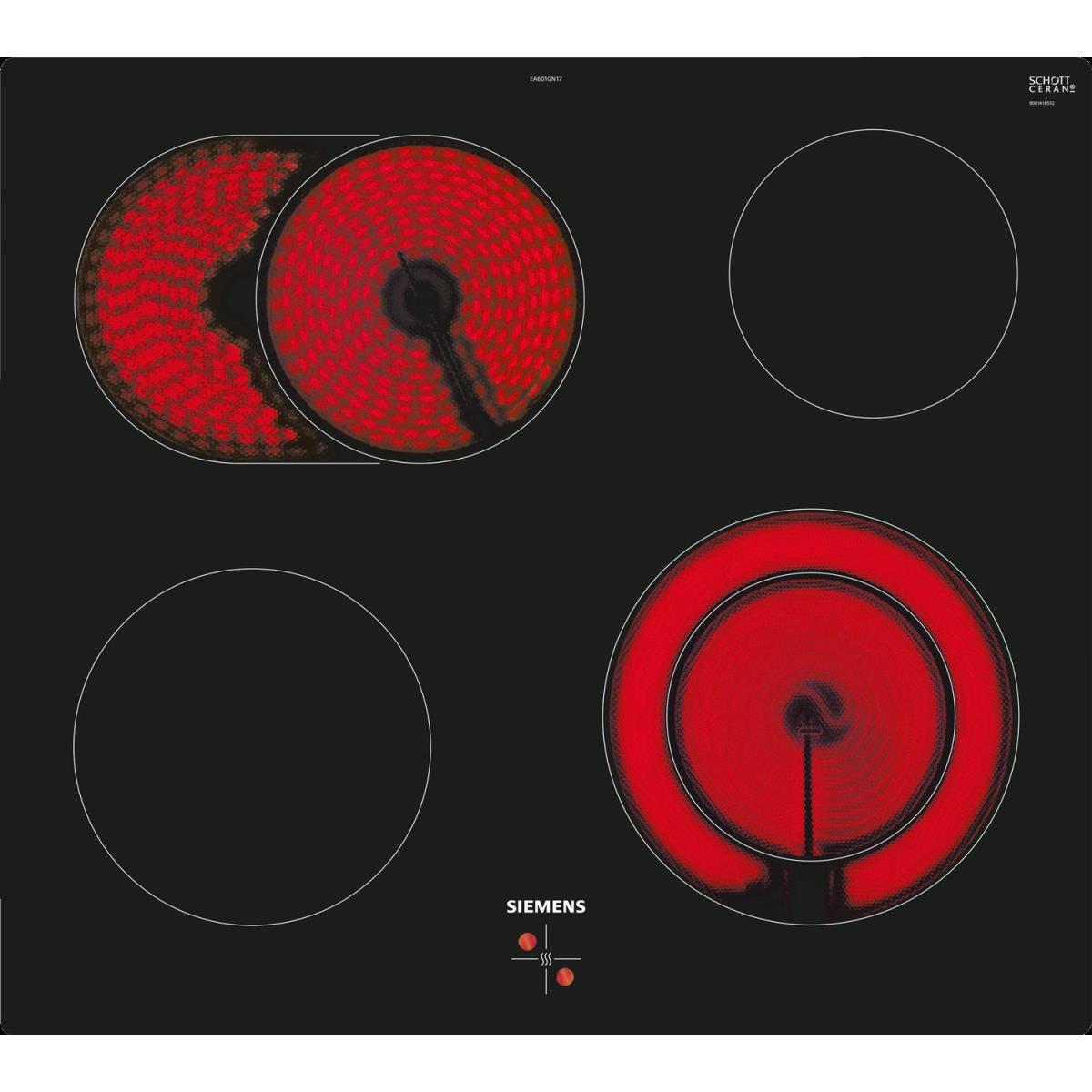 Siemens iQ300, Elektro-Kochfeld, 60 cm, herdgesteuert, Schwarz, flächenbündig (integriert), EA601GN17
