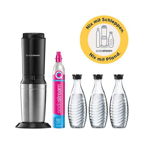 SodaStream Crystal 3.0 titan Vorteilspack Wassersprudler inkl. 3 Glaskaraffen