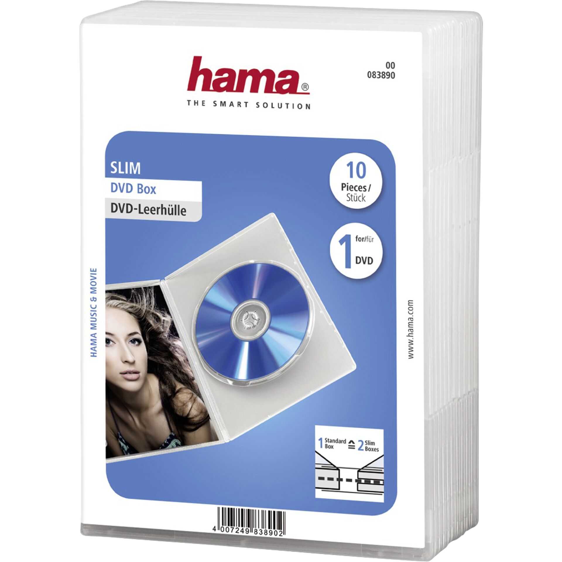 Hama - Flaches Jewel-Case für CD/DVD-Aufbewahrung - Kapazität: 1 CD - durchsichtig (Packung mit 10)