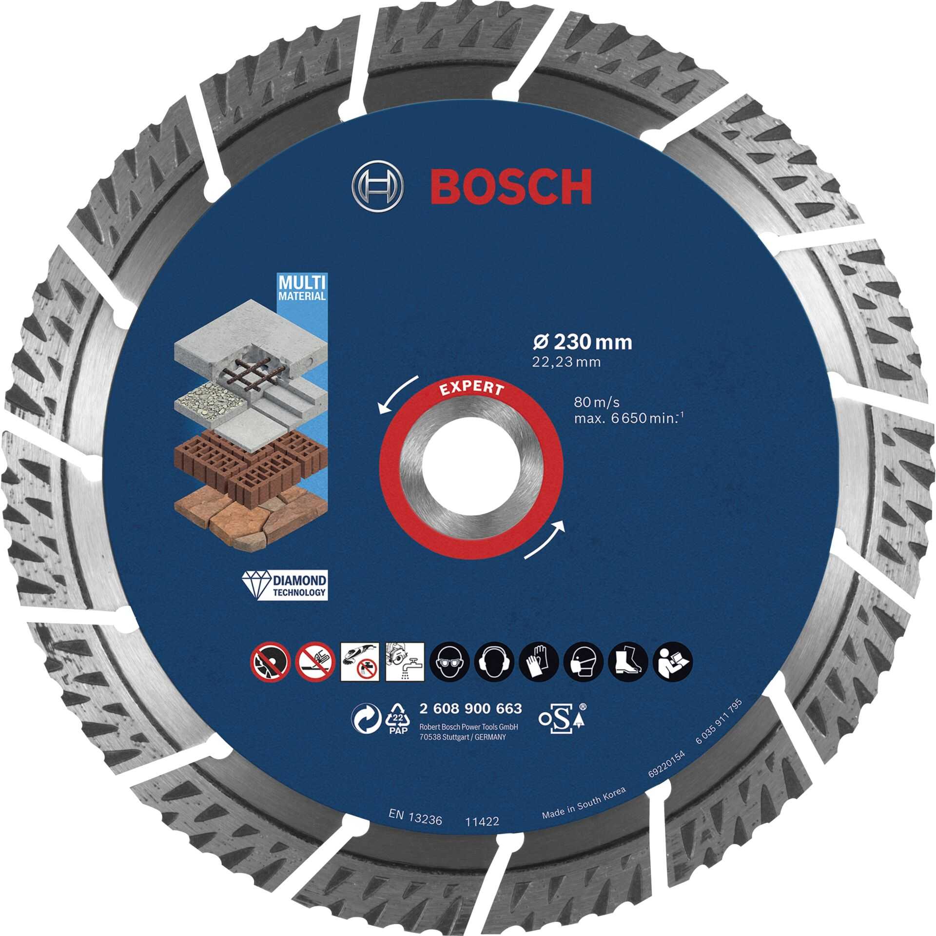 Bosch Expert Multi Material - Diamant-Schneidscheibe - für Beton, Stahlbeton, Ziegelsteine, Porenbeton - 230 mm