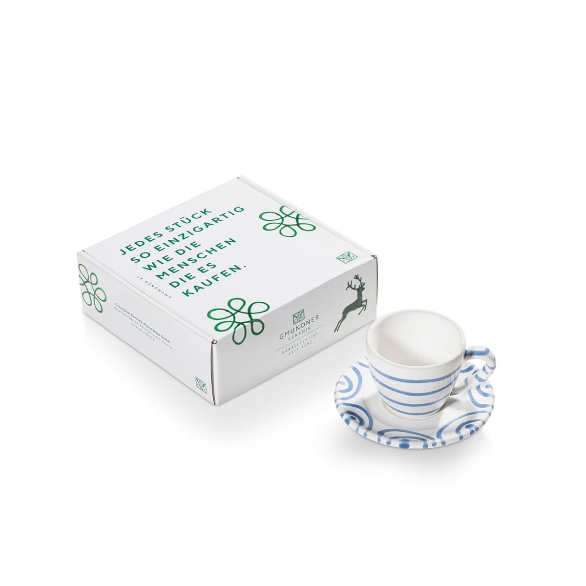 Gmundner Keramik Blaugeflammt, Espresso für Dich/2tlg.im Geschenkk.