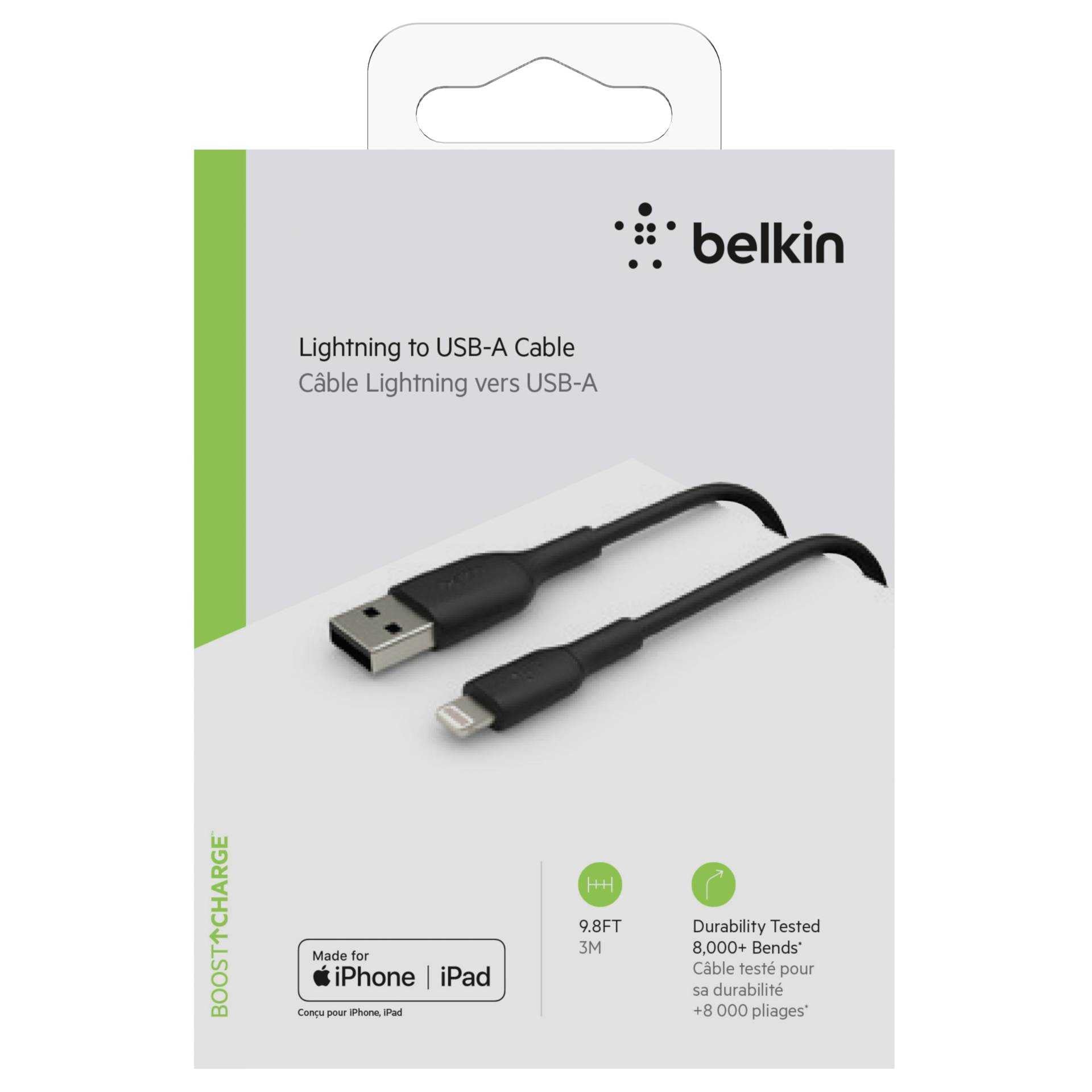 Belkin BOOST CHARGE - Lightning-Kabel - Lightning (M) bis USB (M) - 3 m - Schwarz - für Apple 10.5-inch iPad Pro; 12.9-inch iPad Pro (2nd generation); iPhone 11, 11 Pro, 11 Pro Max, 8, XR, XS, XS Max