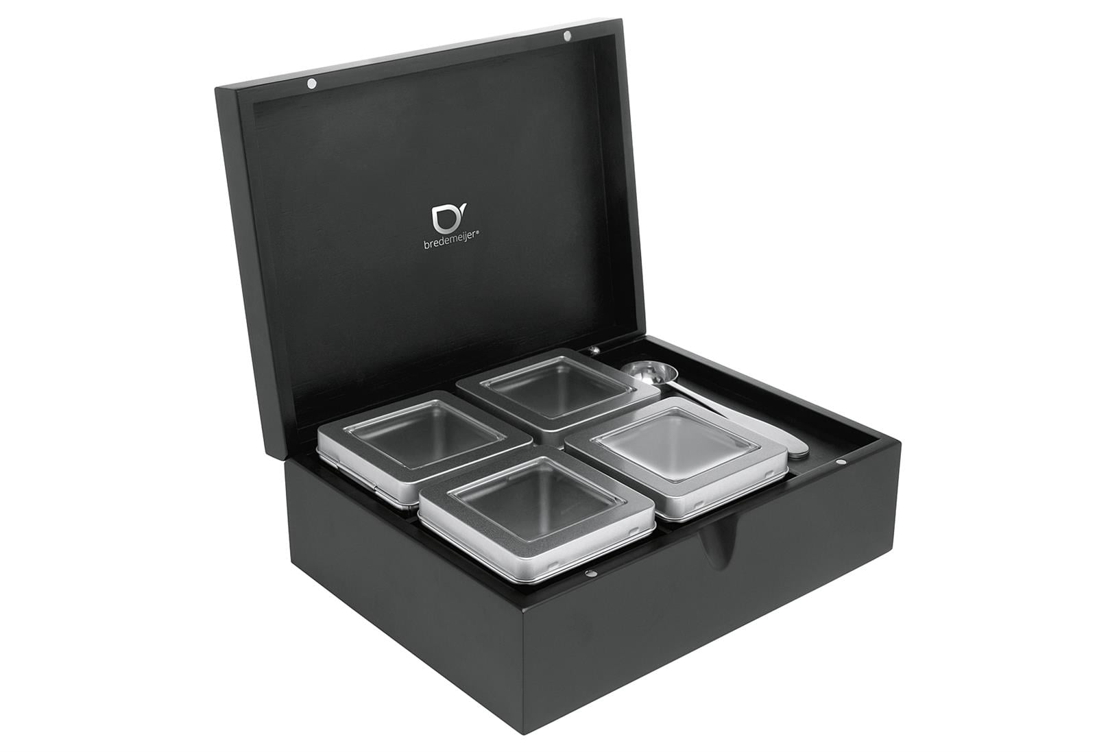 BREDEMEIJER Teebox mit 4 Dosen und Kaffeemaßlöffel matt schwarz