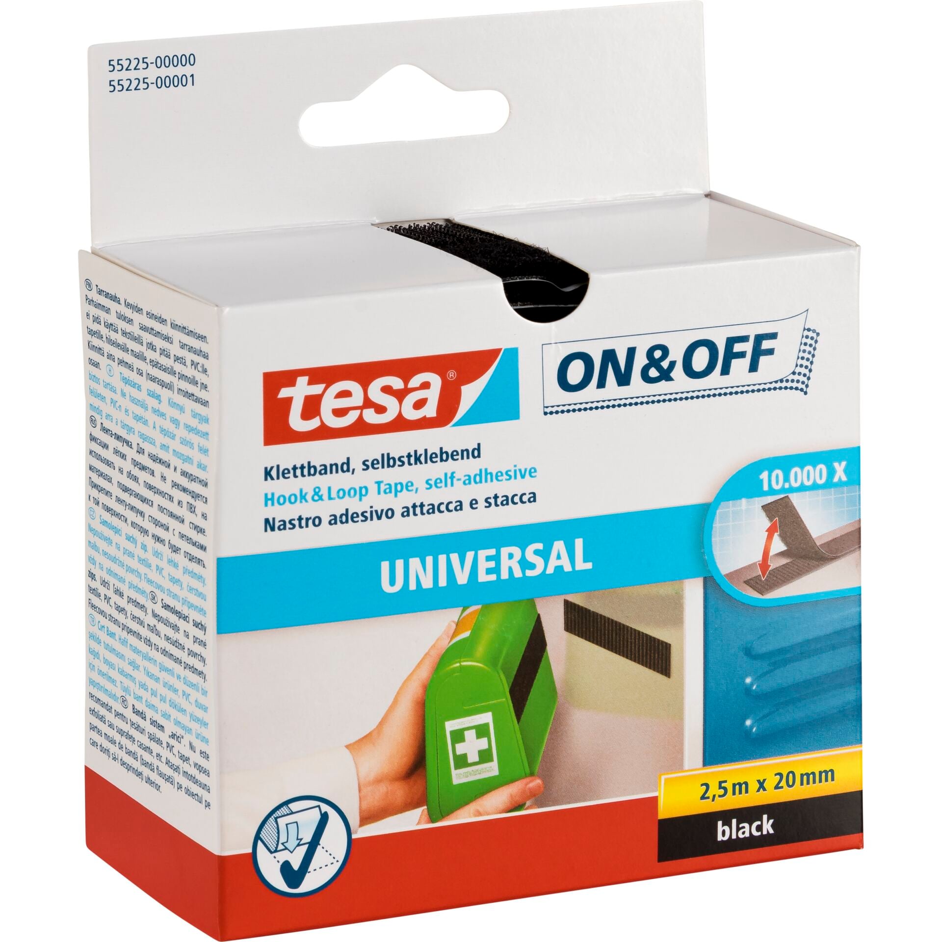 Tesa Klettklebeband 2,5m x 20mm on&off schwarz 55225