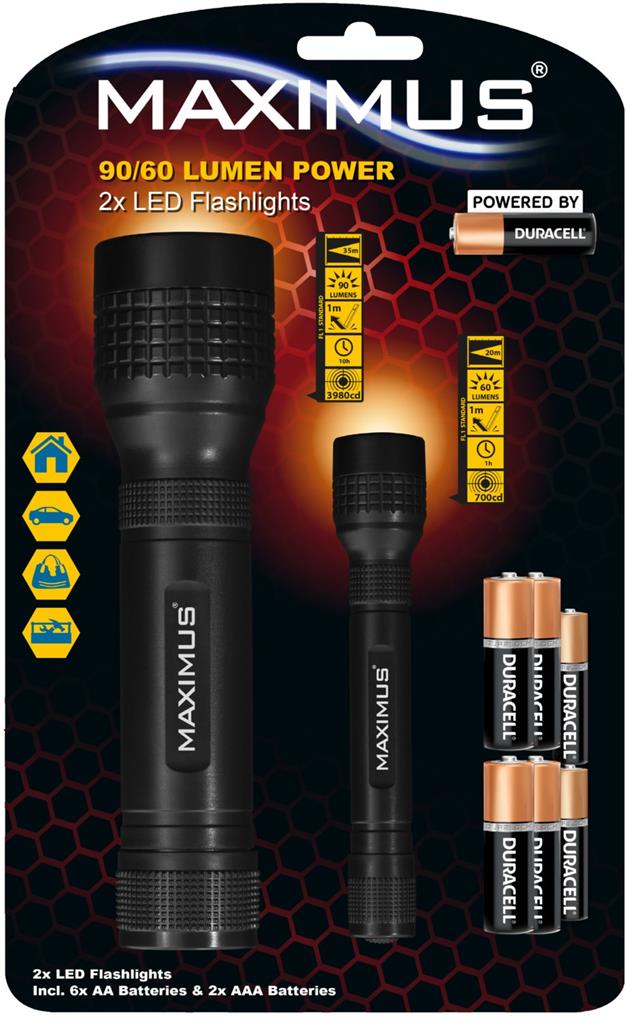 Maximus Taschenlampe M-FL-024-DU 2er Pack LED 1x3W 1x1W / 90lm 60lm / 6xAA 2xAA