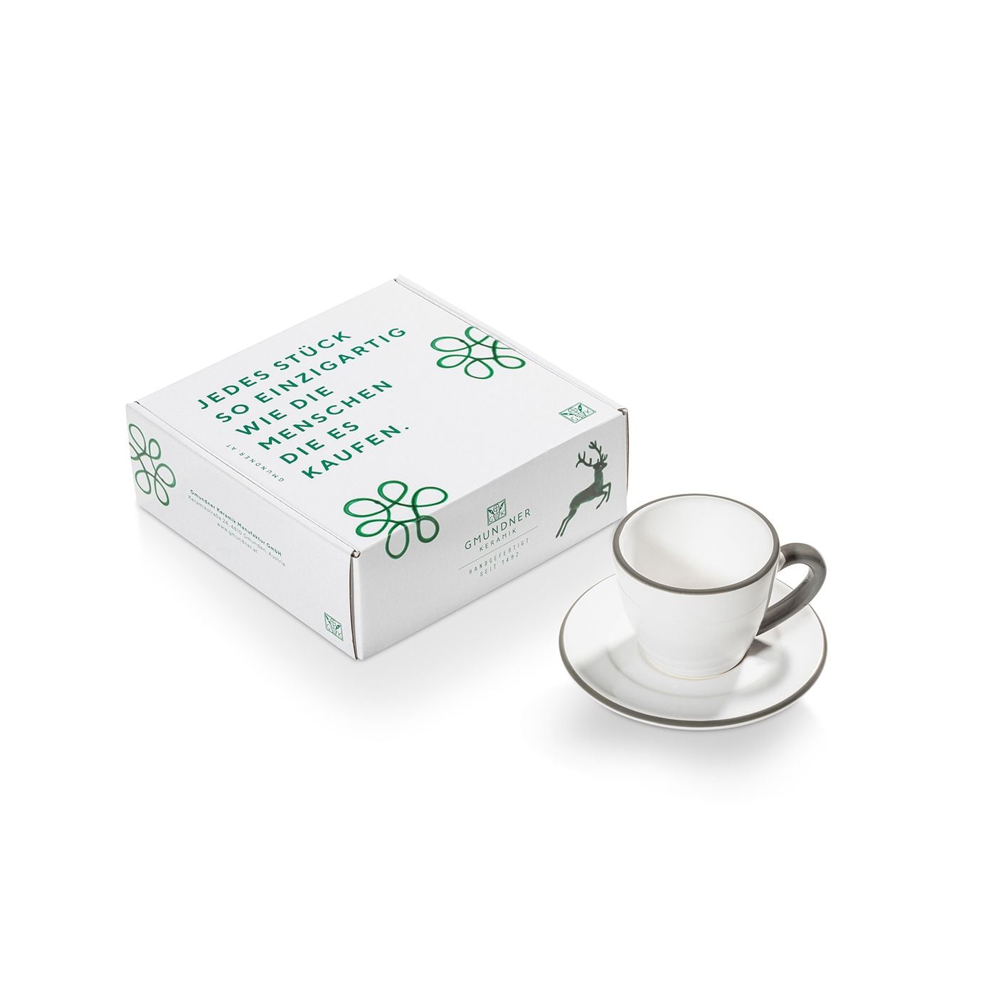 Gmundner Keramik Grauer Rand, Espresso für Dich/2tlg.im Geschenkk.