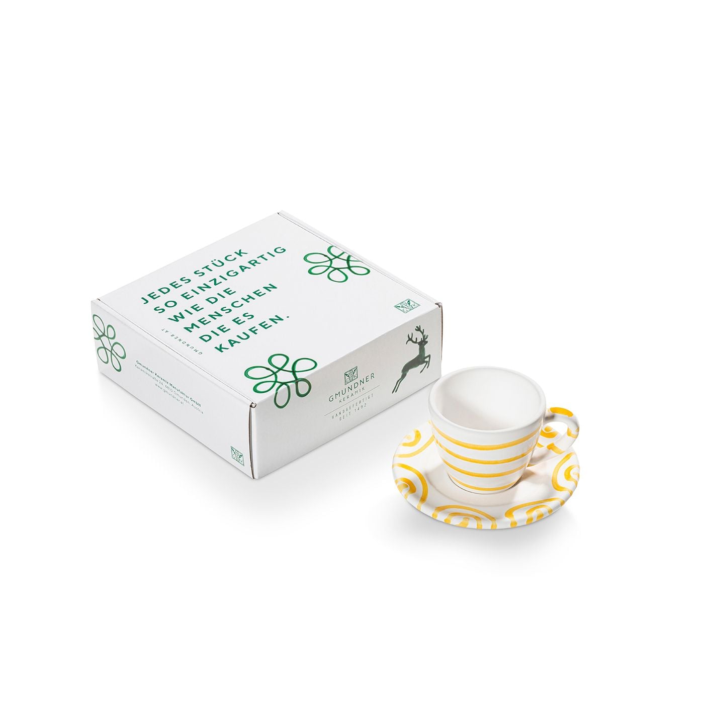 Gmundner Keramik Gelbgeflammt, Espresso für Dich/2tlg.im Geschenkk.