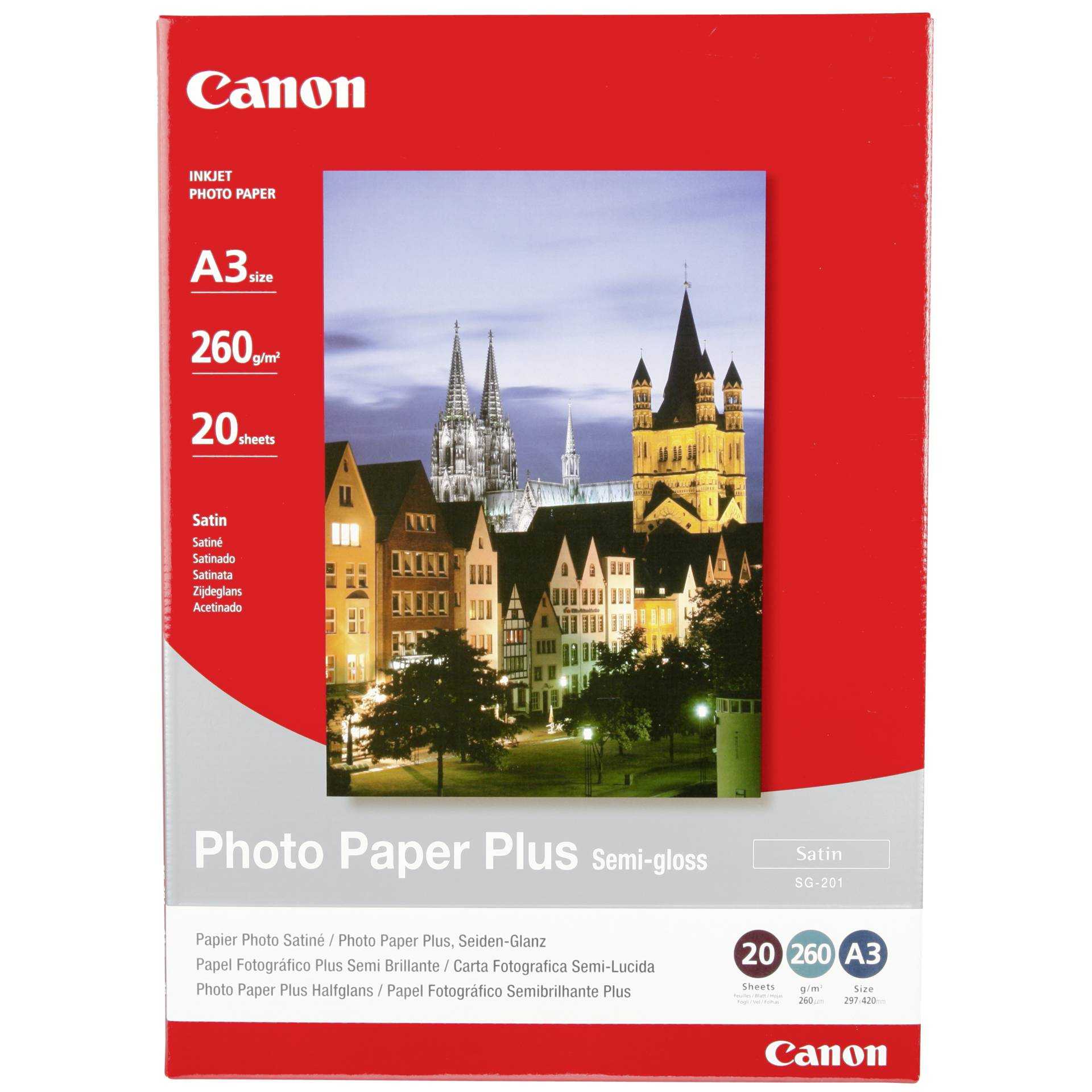 Canon Photo Paper Plus SG-201 - Halbglänzend - A3 (297 x 420 mm) - 260 g/m² - 20 Blatt Fotopapier - für i6500, 9100, 9950; PIXMA iX4000, iX5000, iX7000, PRO-1, PRO-10, PRO-100