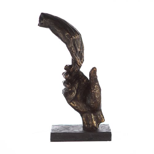 Casablanca Two Hands Skulptur bronzefarbene Hände grauer Basis mit Spruchanhänger