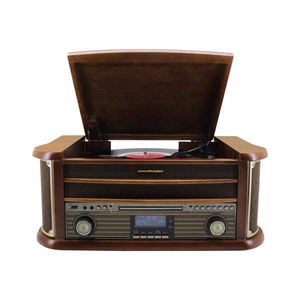 Soundmaster NR545DAB Kompakt-Anlage im Holzkoffer, mit Kassetten- & Plattenspieler, CD, UKW/DAB+ Radio, Bluetooth, USB
